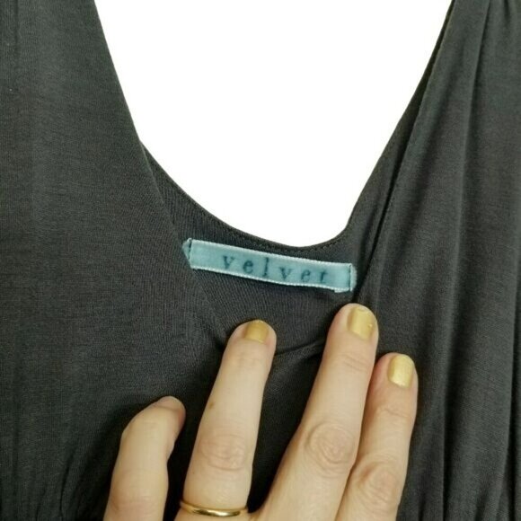 VELVET Flowy silk blend Midi Dress ruched sides Gray Size Medium EUC - Picture 9 of 13